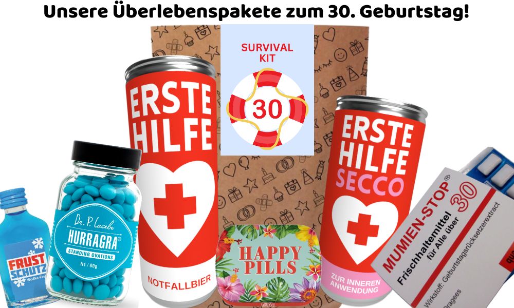 Überlebenspakete zum 30. Geburtstag