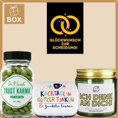 Geschenkbox Scheidung – Lustiges Geschenk „Glückwunsch zur Scheidung!“ (Set 3)