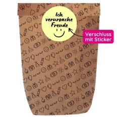 Geschenktüte mit Stickerverschluss "Ich verursache Freude" - zum Befüllen