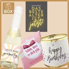 Gefüllte Geschenkbox Geburtstag – Geburtstagsgeschenk „Das beste Alter ist jetzt!“ (Set 6)