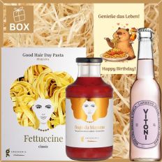 Kulinarische Geschenkbox zum Geburtstag „Genieße das Leben. Happy Birthday!“ (Set 1)