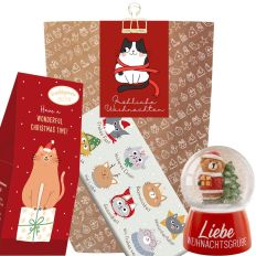 Geschenktüte „Fröhliche Weihnachten“ – Weihnachtsgeschenk für Katzenfans (Set 4)