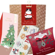  Geschenktüte „Fröhliche Weihnachten“ – Weihnachtsgeschenk für Katzenfans (Set 7)