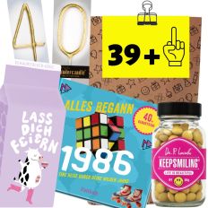 Geschenktüte zum 40. Geburtstag „39 Plus“ (Set 4)