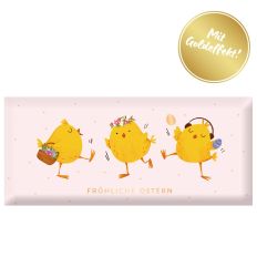 Schokolade 30g „Fröhliche Ostern“ (Tanzende Küken)