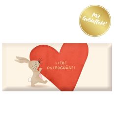 Schokolade 30g „Liebe Ostergrüße“ (Osterhase mit großem Herz)