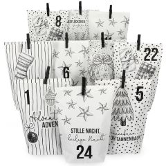 DIY Adventskalender Tüten Set BLACK AND WHITE CHRISTMAS - zum Befüllen