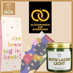 Geschenkbox Scheidung – Lustiges Geschenk „Glückwunsch zur Scheidung!“ (Set 1)