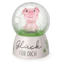 Glitzerkugel „Glück für dich!“ – Schneekugel Glücksbringer