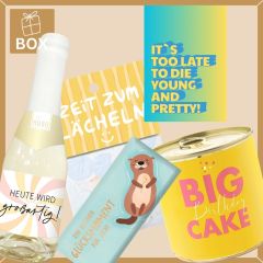 Geschenkbox zum Geburtstag – Lustiges Geburtstagsgeschenk „It’s too late“ (Set 3)