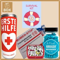 Geschenkbox zum 18. Geburtstag – Lustiges Überlebenspaket (Set 1)