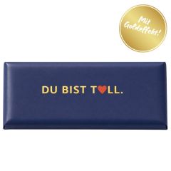 Schokolade 30g „Du bist toll“ (Motiv: blau mit rotem Herz)