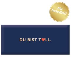 Schokolade 30g „Du bist toll“ (Motiv: blau mit rotem Herz)