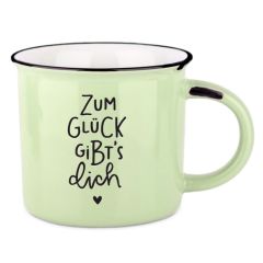 XL Becher „Zum Glück gibt`s dich" – Vintage-Becher im Emaille-Look
