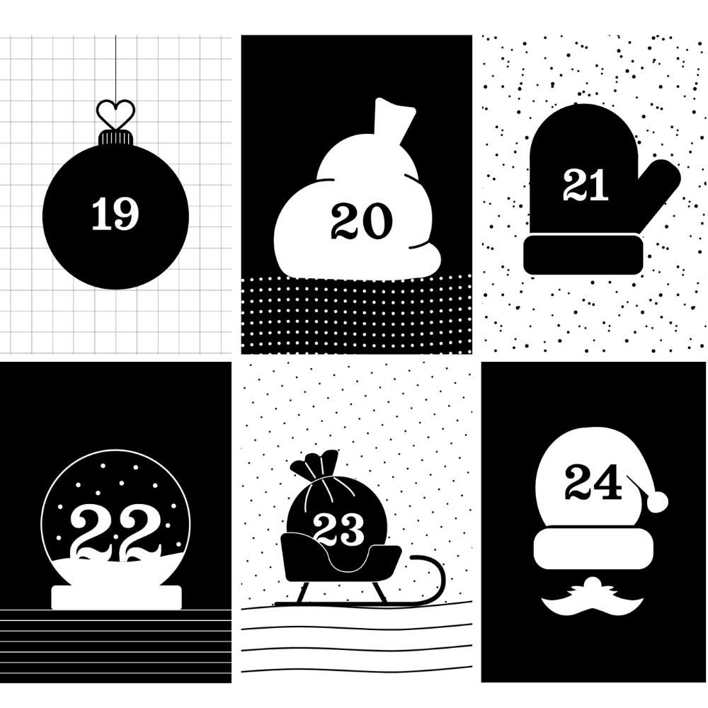 Bären Adventskalender Aufkleber Zahlen 1-24 Kollektion Black & White 