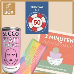 Geschenkbox zum 50. Geburtstag – Lustiges Überlebenspaket (Set 6)