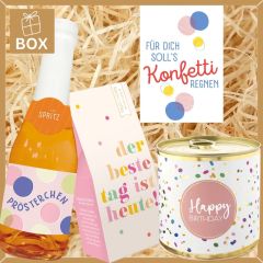 Gefüllte Geschenkbox zum Geburtstag – Geschenkset „Konfetti regnen“ (Set 7)