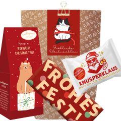 Geschenktüte „Fröhliche Weihnachten“ – Weihnachtsgeschenk für Katzenfans (Set 5)