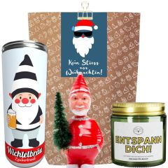 Geschenktüte „Kein Stress vor Weihnachten“ – Lustiges Weihnachtsgeschenk (Set 4)