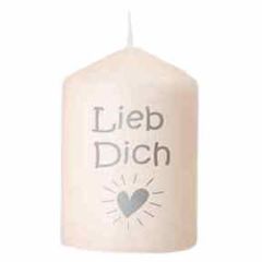 Kerze LIEB DICH HERZ - grau