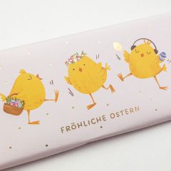 Schokolade 30g „Fröhliche Ostern“ (Tanzende Küken)