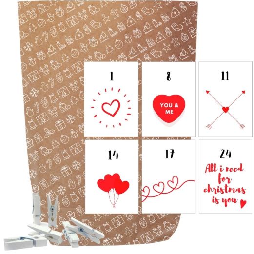 Adventskalender Set zum Befüllen X-MAS ICON HERZEN