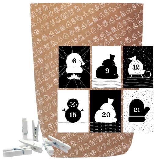 Adventskalender Set zum Befüllen X-MAS ICON BLACK & WHITE