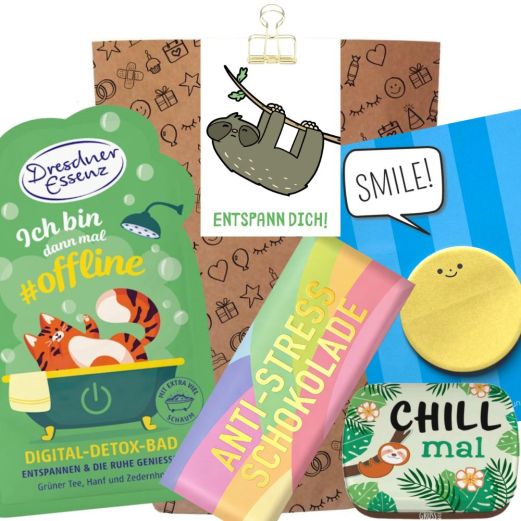 Geschenktüte „Entspann dich!“ (Faultier – Set 6)