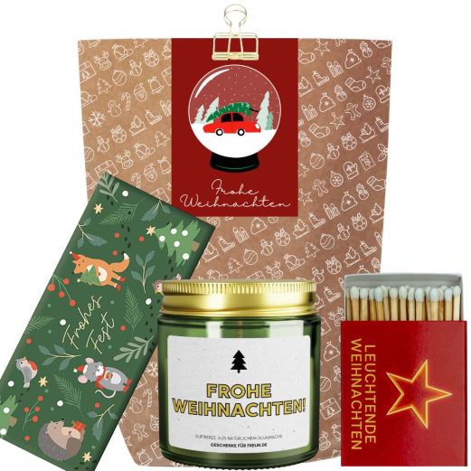 Geschenktüte „Frohe Weihnachten“ - Kleines Weihnachtsgeschenk (Schneekugel – Set 9)