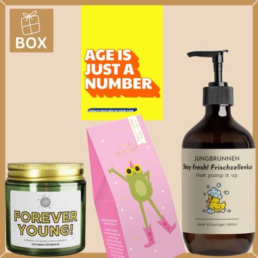 Geschenkbox witziges Geburtstagsgeschenk „Age is just a number“ (Set 3)