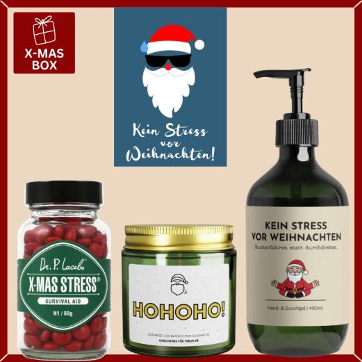 Geschenkbox „Kein Stress vor Weihnachten!“ - Lustiges Weihnachtsgeschenk (Set 6)