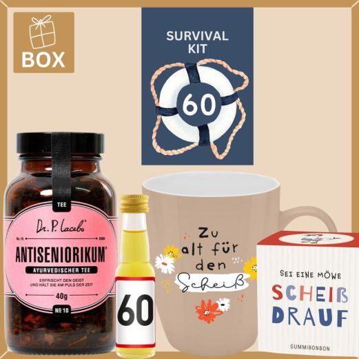 Geschenkbox Überlebenspaket zum 60. Geburtstag „Survival Kit“ (Set 1)
