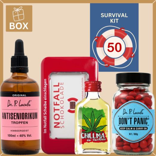 Geschenkbox Überlebenspaket zum 50. Geburtstag SURVIVAL KIT # 3