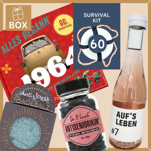 Geschenkbox Überlebenspaket zum 60. Geburtstag SURVIVAL KIT # 1