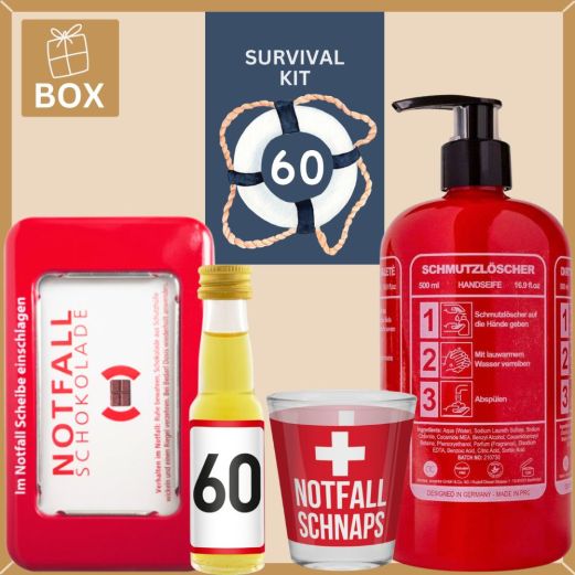 Geschenkbox zum 60. Geburtstag – Lustiges Überlebenspaket (Set 5)