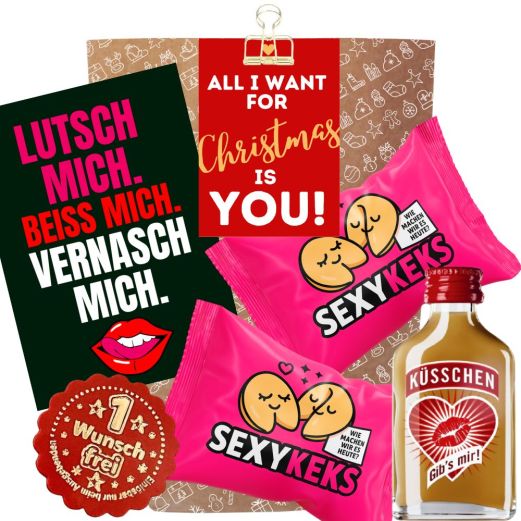 Geschenktüte „All I Want For Christmas Is You!“ - Weihnachtsgeschenk für Verliebte (Set 5)
