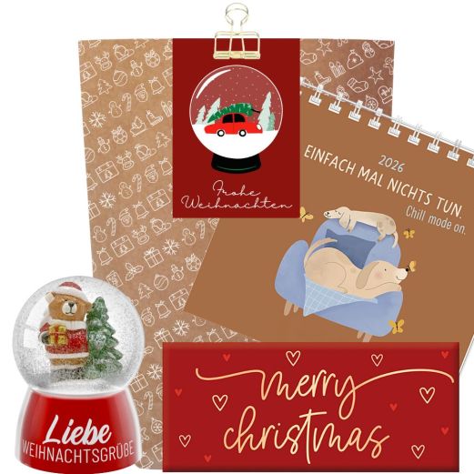 Geschenktüte „Frohe Weihnachten“ - Kleines Weihnachtsgeschenk (Schneekugel – Set 6)