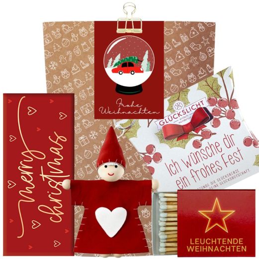 Geschenktüte „Frohe Weihnachten“ - Kleines Weihnachtsgeschenk (Schneekugel – Set 8)