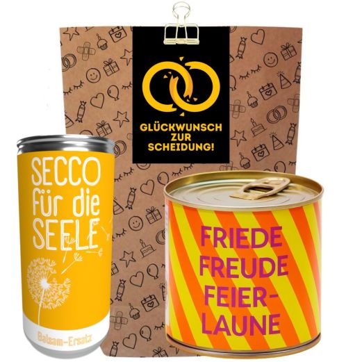Geschenktüte Scheidung – Lustiges Geschenk „Glückwunsch zur Scheidung!“ (Set 9)