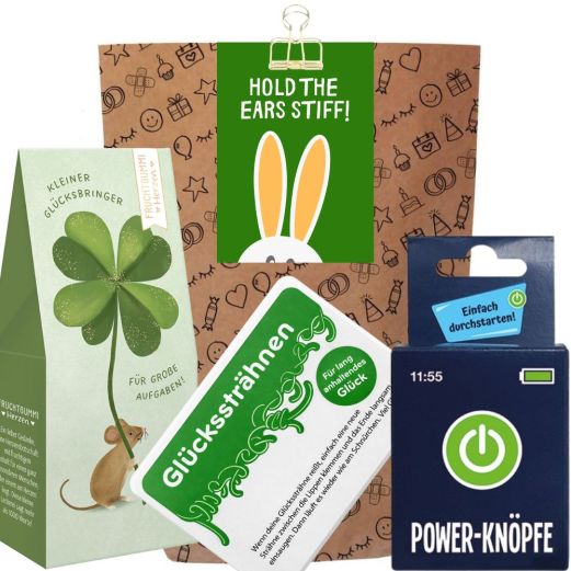 Geschenktüte lustige Aufmunterung „Hold the ears stiff!“ (Set 15)