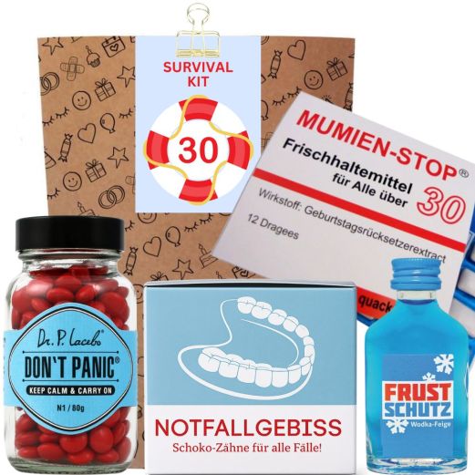 Geschenktüte zum 30. Geburtstag – Lustiges Überlebenspaket (Set 2)