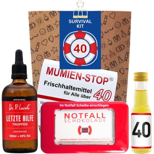 Geschenktüte Überlebenspaket zum 40. Geburtstag „Survival Kit“ (Set 4)