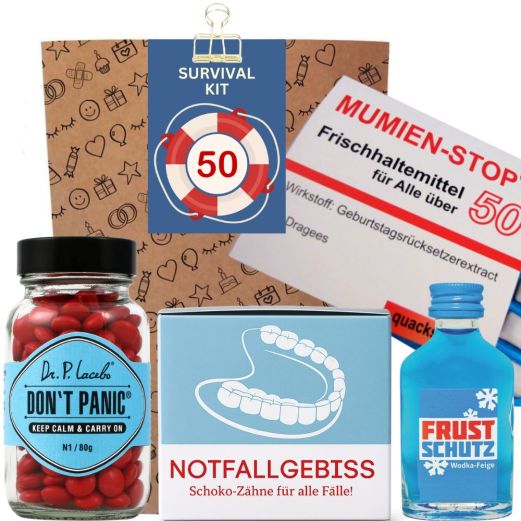 Lustiges Geschenk zum 50. Geburtstag „Survival Kit“ (Set 2)