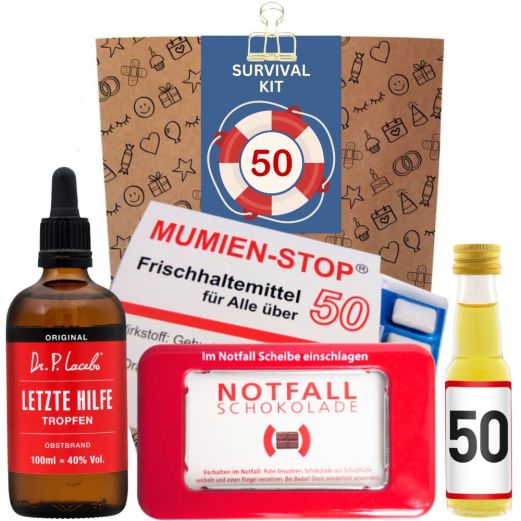 Lustiges Geschenk zum 50. Geburtstag „Survival Kit“ (Set 3)