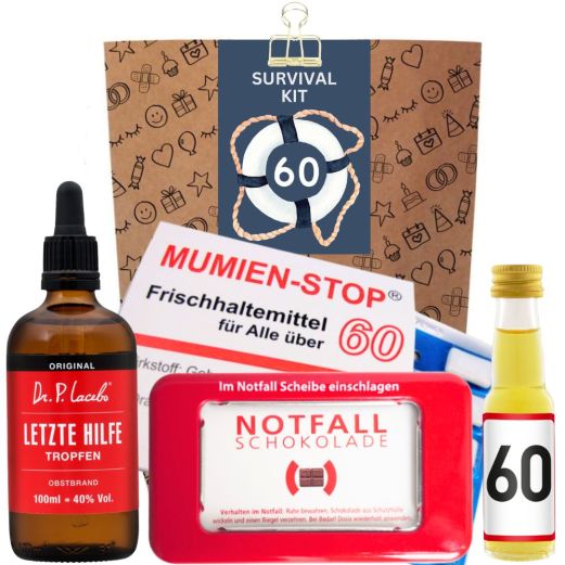 Geschenktüte zum 60. Geburtstag – Lustiges Überlebenspaket (Set 4)