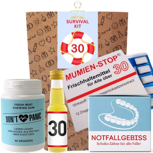 Geschenktüte zum 30. Geburtstag – Lustiges Überlebenspaket (Set 4)