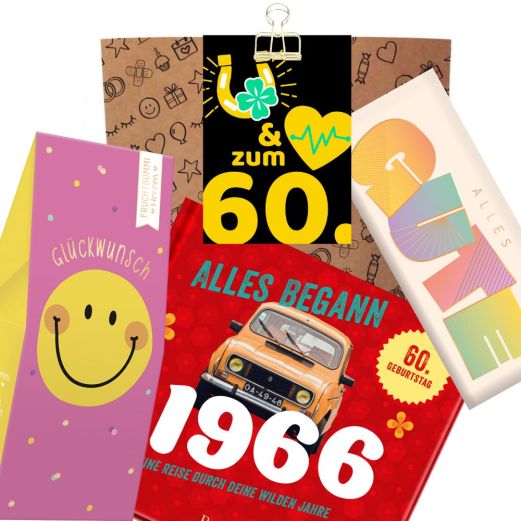 Geschenktüte zum 60. Geburtstag „Glück & Gesundheit“ (Set 6)