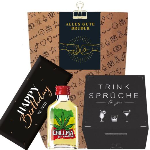 Geschenktüte Geburtstag – Lustiges Geburtstagsgeschenk „Alles Gute Bruder“ (Set 4)
