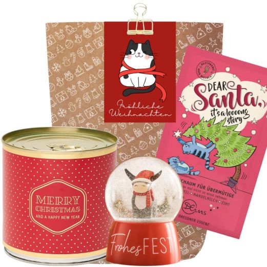  Geschenktüte „Fröhliche Weihnachten“ – Weihnachtsgeschenk für Katzenfans (Set 6)
