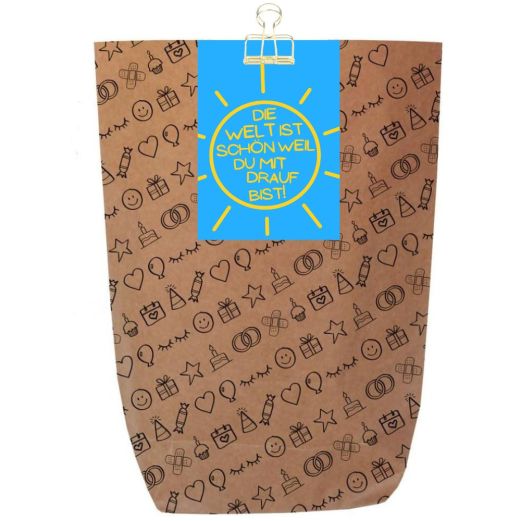 Geschenktüte „Die Welt ist schön, weil du mit drauf bist!“ - zum Befüllen